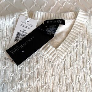 NWT Kenneth Cole V-neck sweater winter white large #Gift cableknit